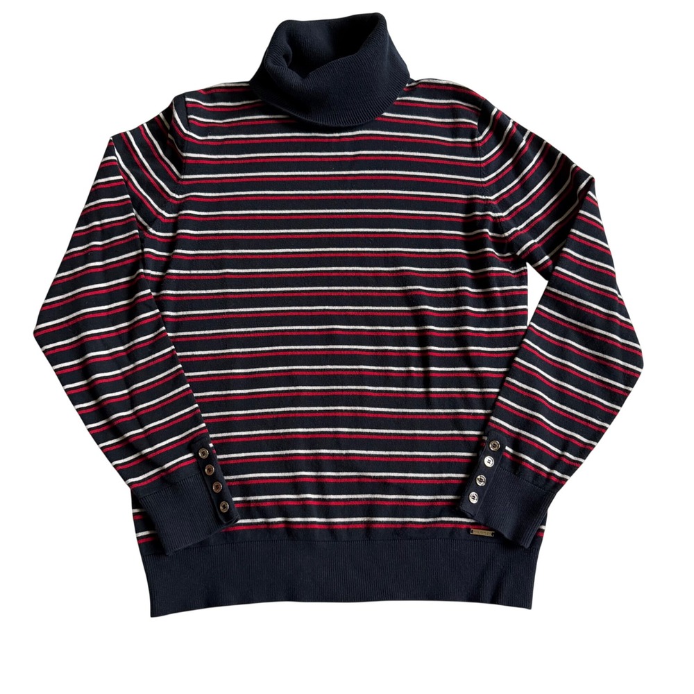 Tommy Hilfiger Striped Turtleneck Sweater Navy Red White Size Medium
